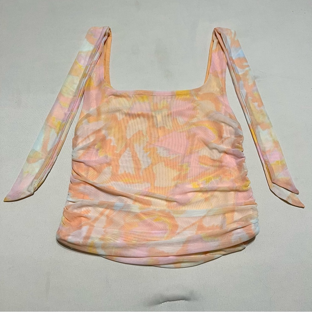 Free People Sleeveless Tie-Shoulder Pastel Print Tank Top